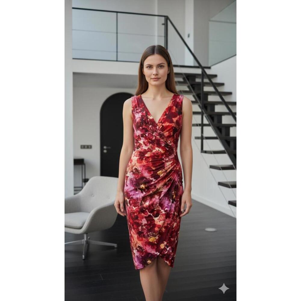 Lauren Ralph Lauren Women's Abstract print Pink and Black Midi Dress , Size 6